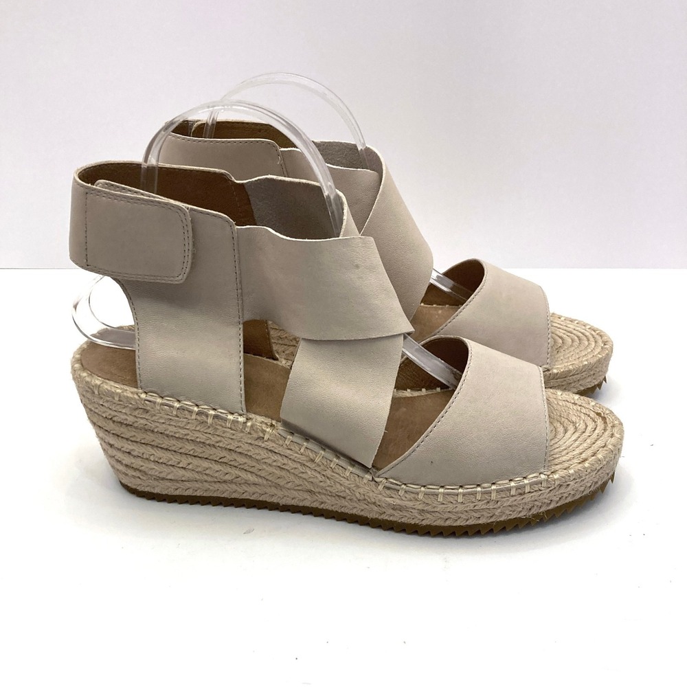 Eileen Fisher Leather Espadrille 'Willow' Wedge Heel Sandals Womens 10 Beige